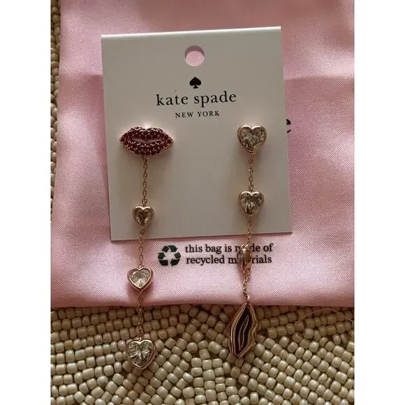 Kate Spade Kiss Kiss Long Rose Gold Earrings NWT - Picture 4 of 4